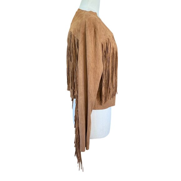 Vocal Faux Suede Western Fringe Jacket Camel Cowgirl Hippie Boho Festival-XL - Picture 4 of 12